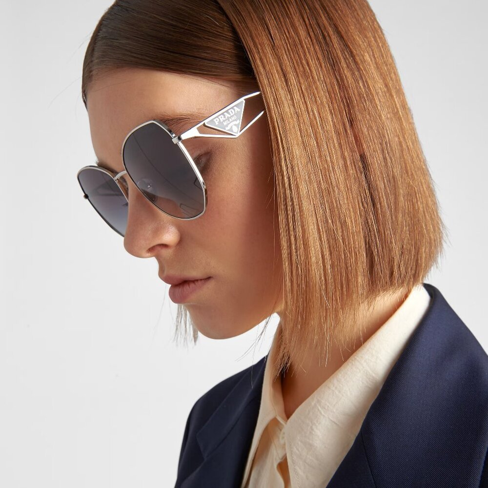 Prada Women BRAND NEW Sunglasses Silver Grey Gradient Geometric PR57YS 1BC5D1 - Picture 11 of 11